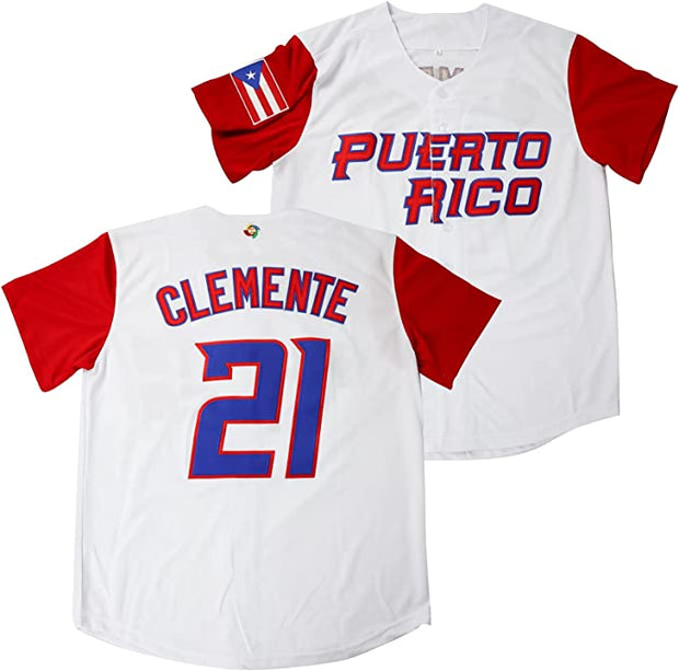 Throwback Custom Clemente #21 Puerto Rico Baseball Jersey Stitched Without  Name