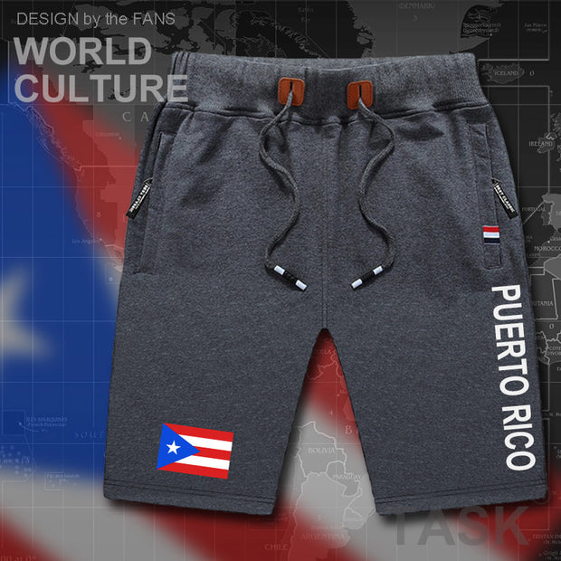 Puerto Rico mens shorts beach man men's board shorts flag workout zipper pocket sweat bodybuilding - aybendito