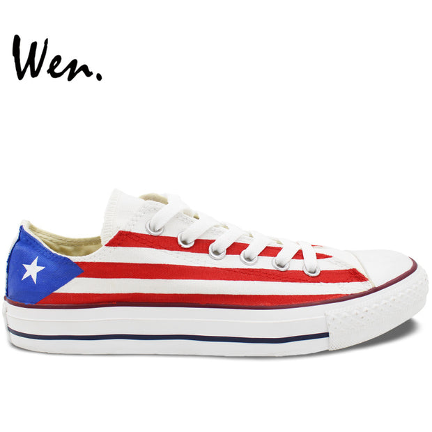 Wen Design Custom Hand Painted Sneakers Puerto Rico Flag Men Women's Birthday Gifts Low Top Canvas Shoes - aybendito