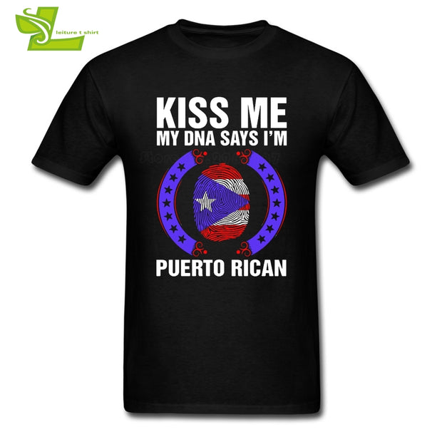 Kiss Me My DNA Says I Am Puerto Rican T Shirt Fingerprint Flag Man Summer Tees Adult Tops Popular Guys Tee Shirt Puerto Rico - aybendito