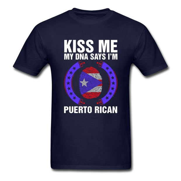 Kiss Me My DNA Says I Am Puerto Rican T Shirt Fingerprint Flag Man Summer Tees Adult Tops Popular Guys Tee Shirt Puerto Rico - aybendito