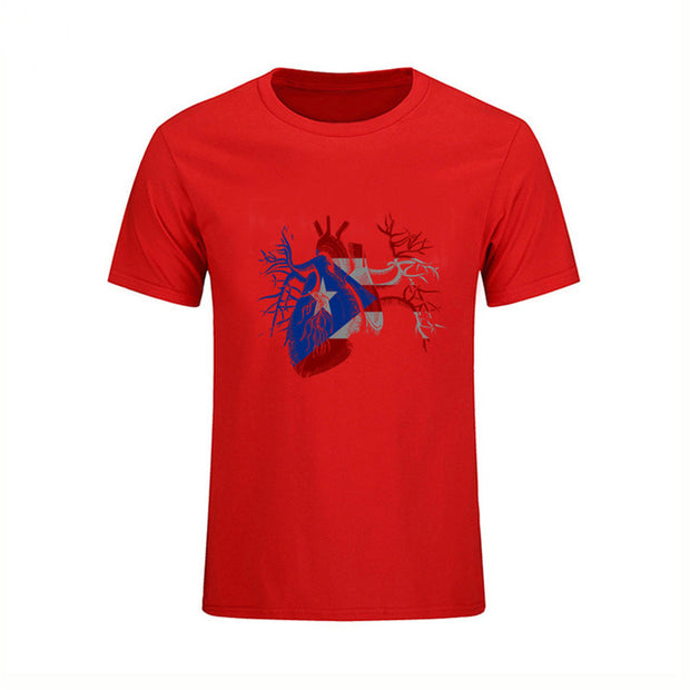 Hot 2018 New Summer Fashion Brand O-Neck Puerto Rico Flag in Heart cotton mens t shirt - aybendito